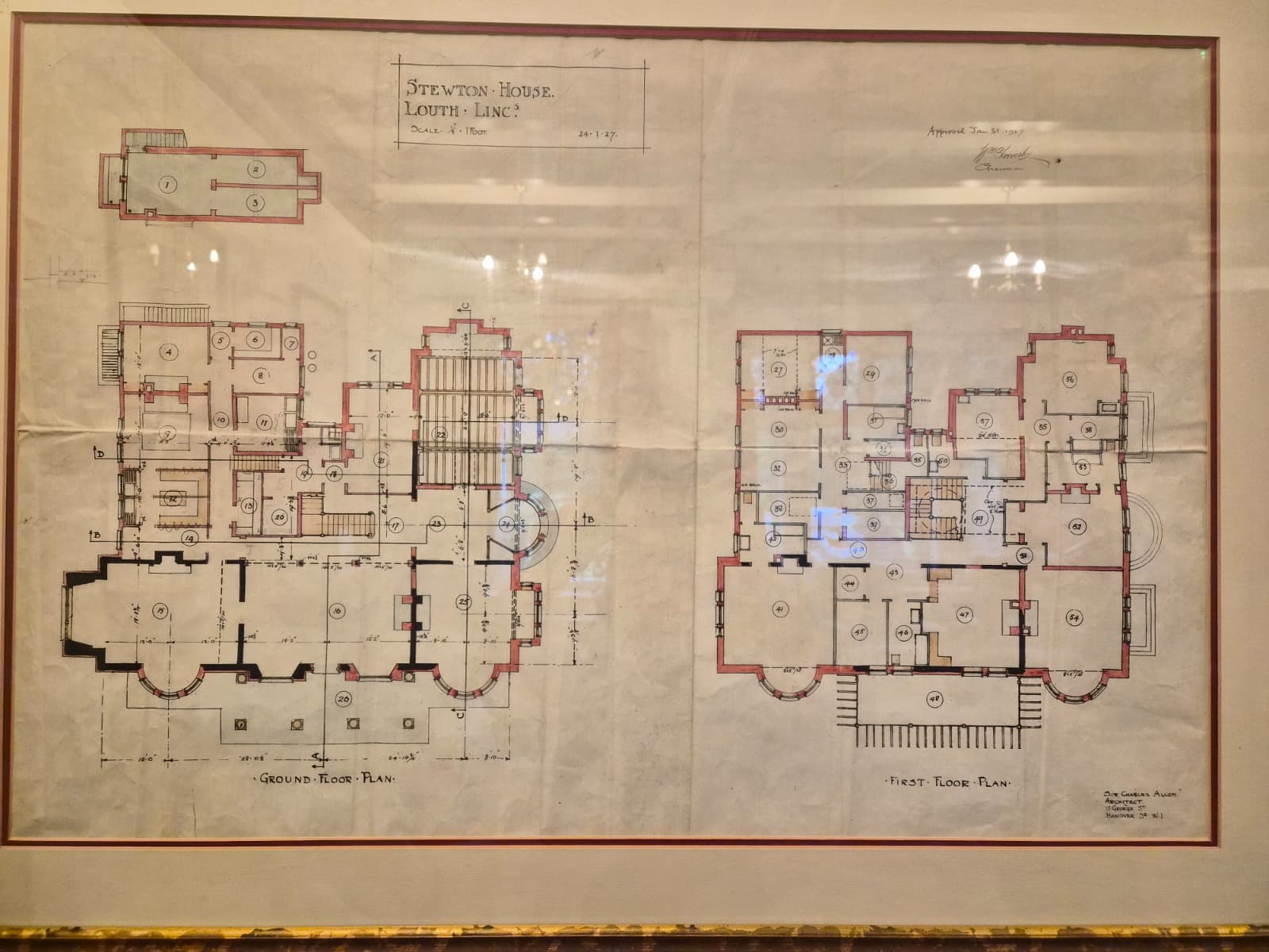 Original 1927 blueprint drawing of Stewton House