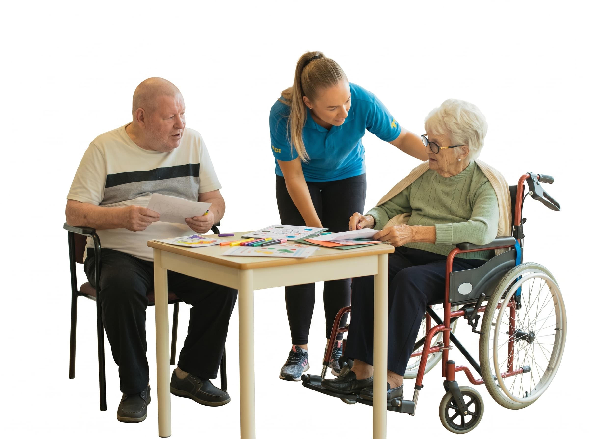 Compassionate registered nurse and caregiver assisting an elderly resident at Stewton House
