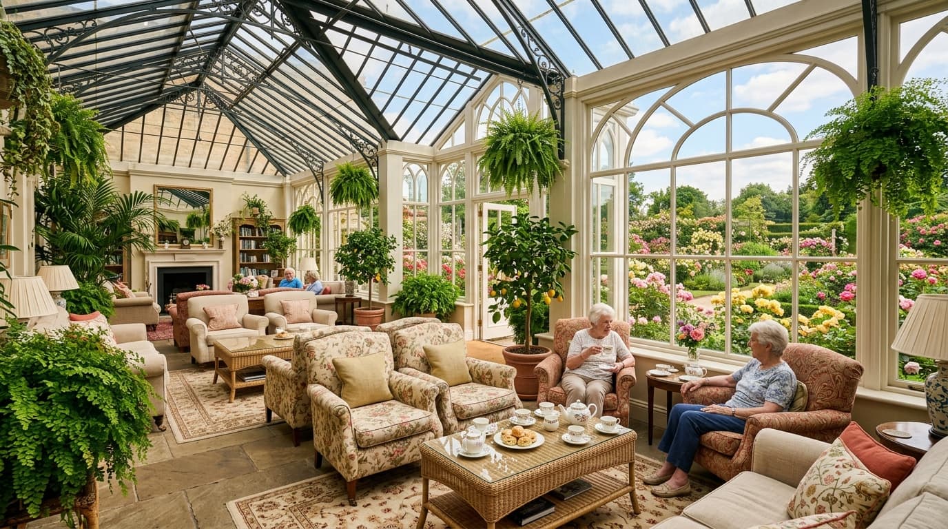 Victorian conservatory and family garden lounge at Stewton House
