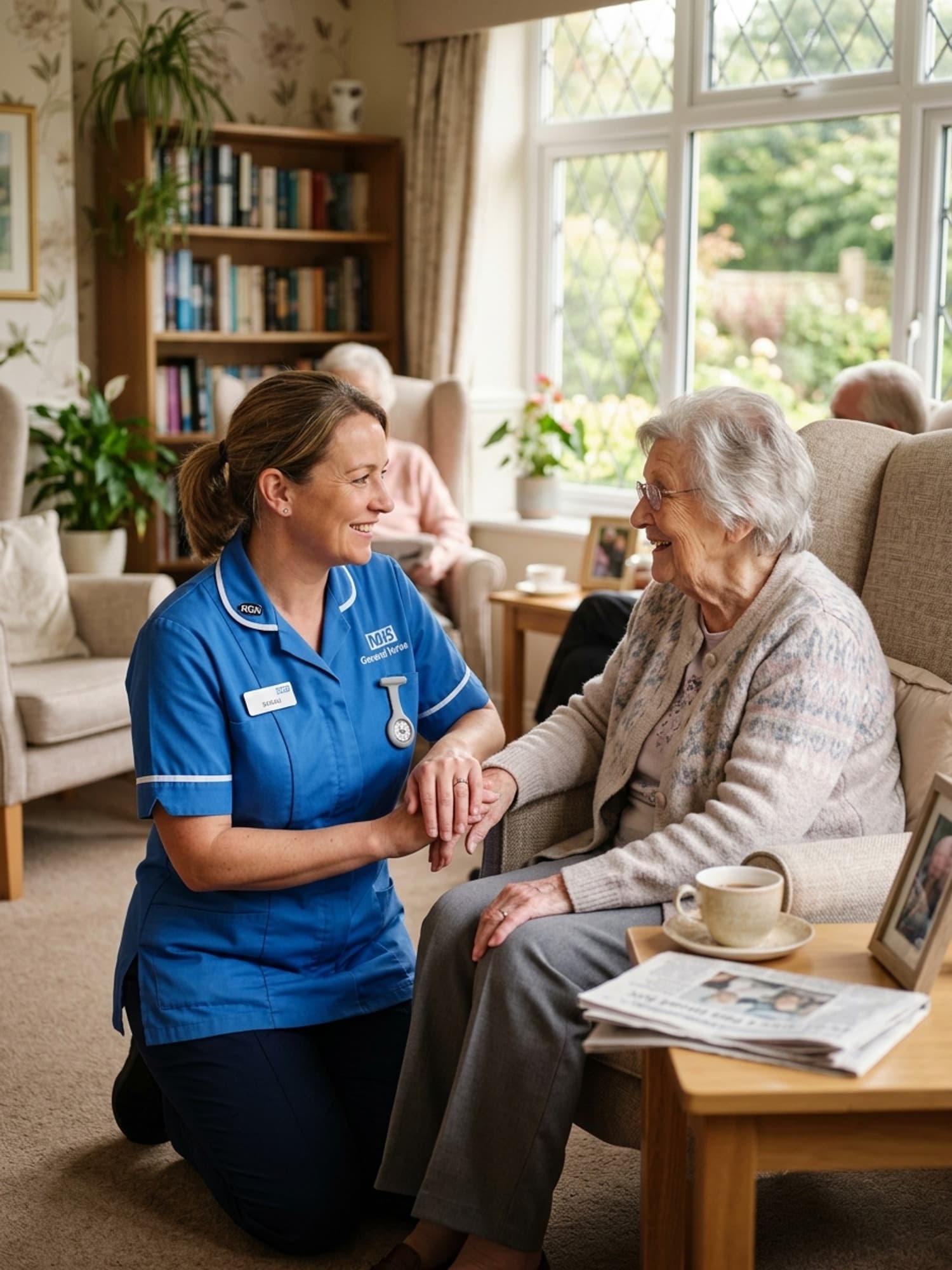 Registered nurse attending to an elderly resident at Stewton House